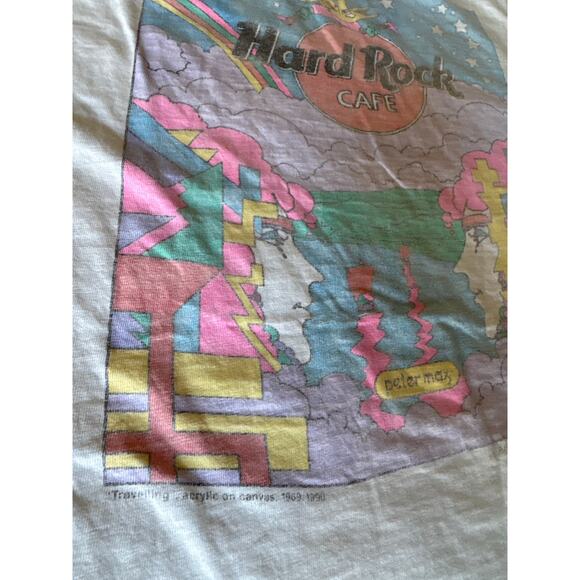 VTG 90 Peter Max Traveling Hard Rock Cafe NY USA Made Single Stitched XL White - Picture 6 of 9